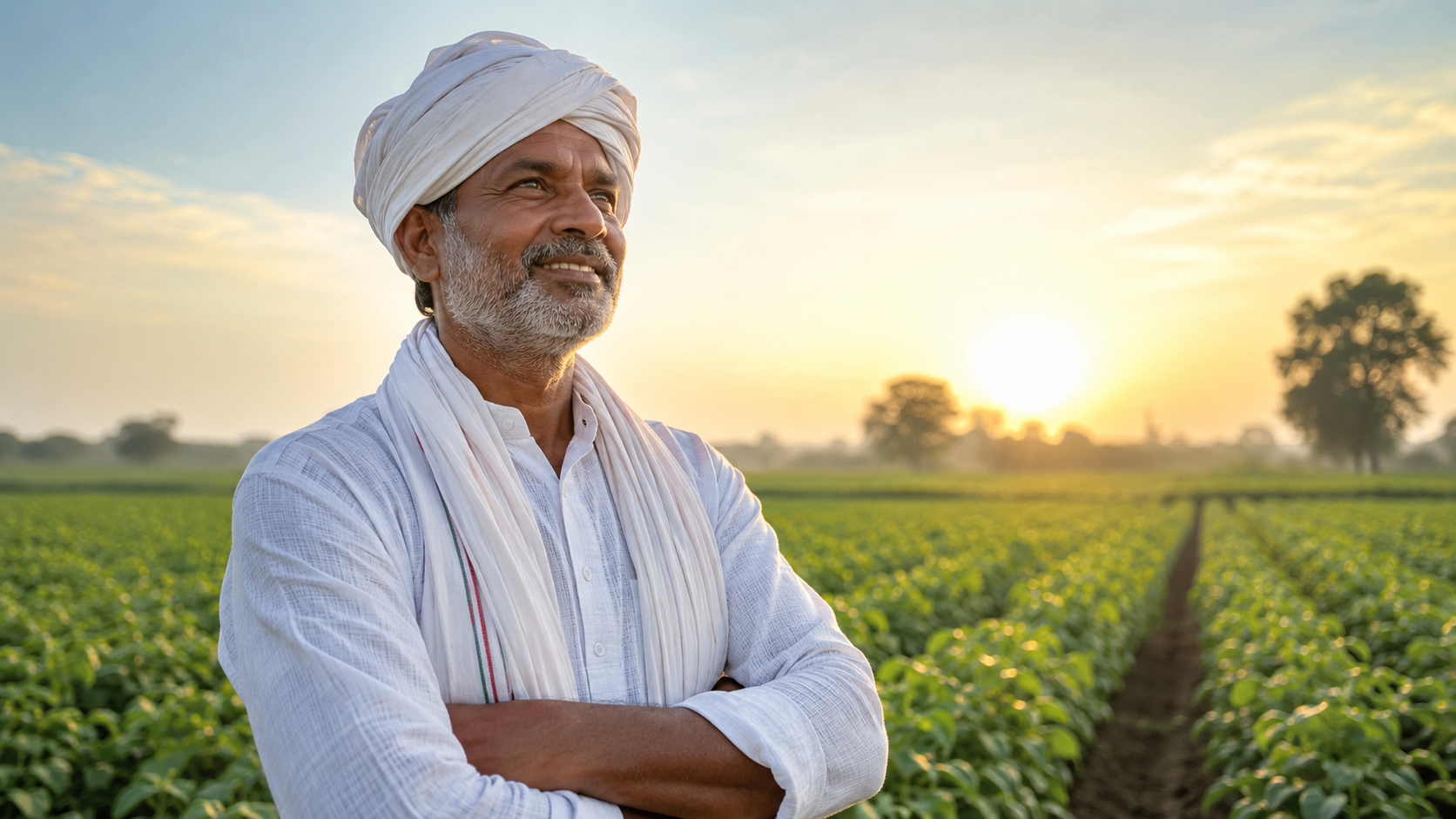 Indian farmer learning crop guidance in field